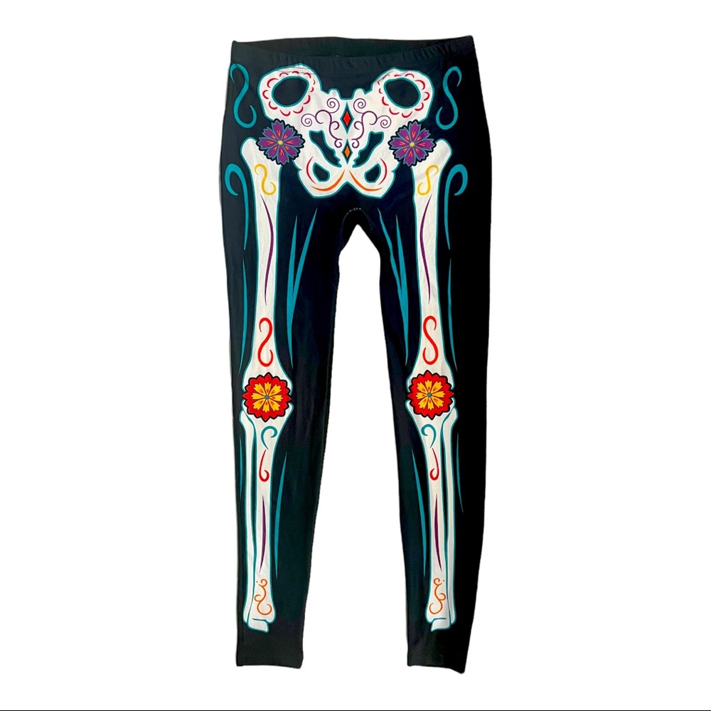 Day of The Dead Womens Halloween Sugar Skull Leggings NWT
